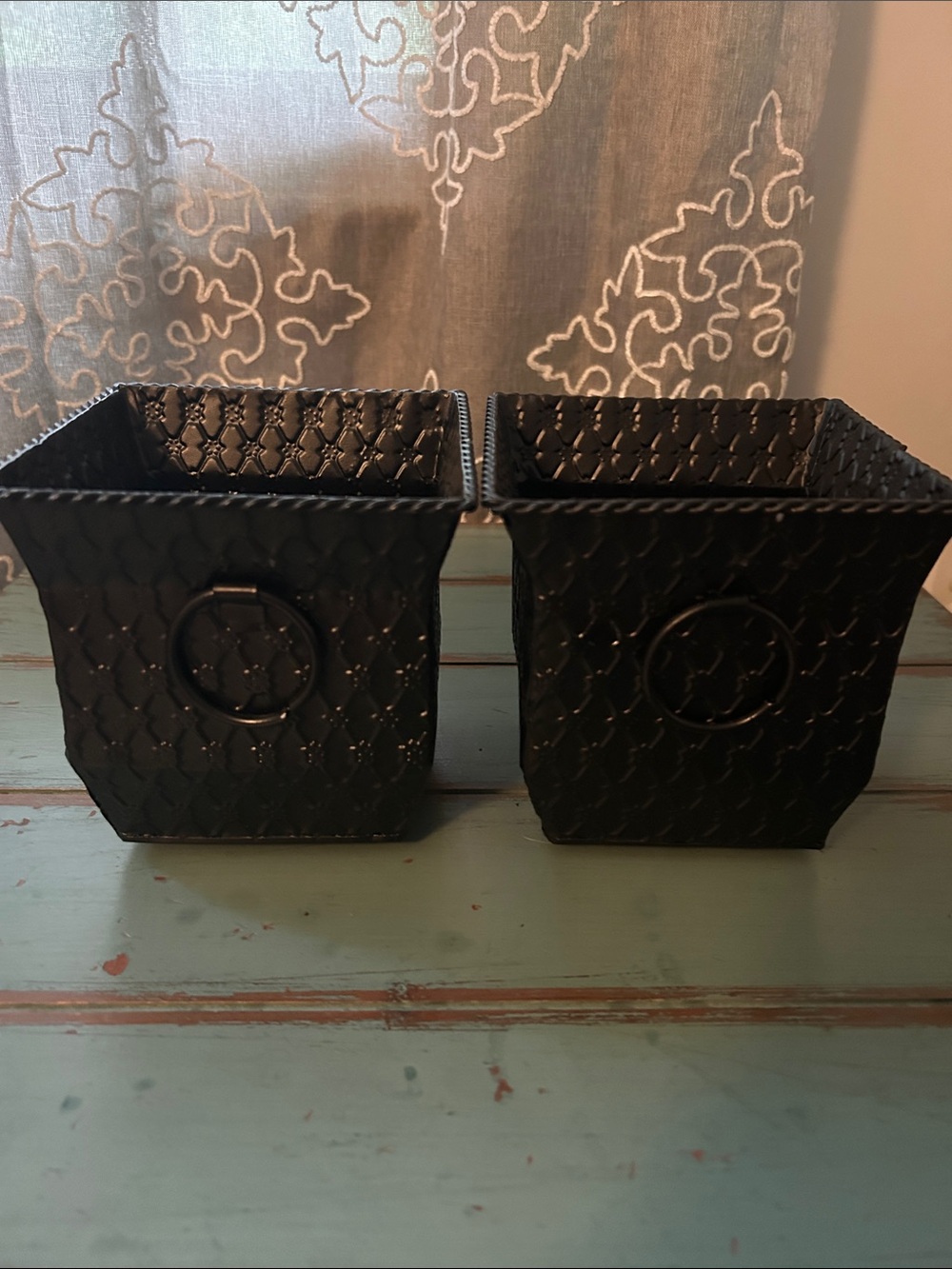 2 Black Decorative Square Metal Bin Set